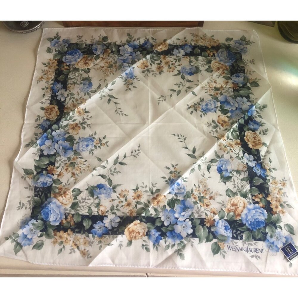 Vintage Yves Saint Laurent Small Floral Pattern Scarf / Handkerchief - Picture 2 of 7